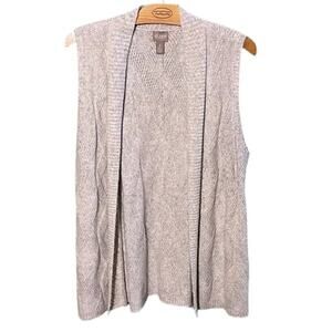 Chicos Cable Knit Sweater Vest grey Open Front Cardigan Size 3